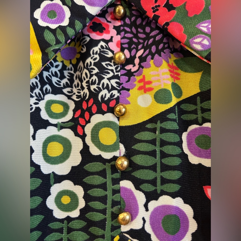 Vintage Psychedelic 60s 70s Floral Micro Mini Dress Groovy Trippy Baby Doll - Picture 4 of 14